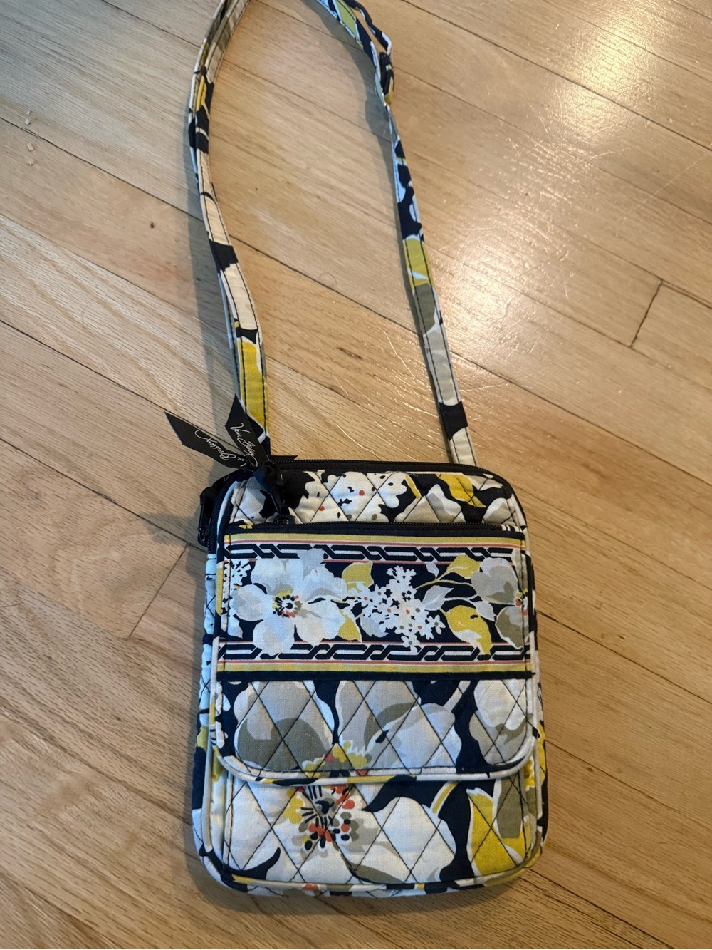 Vera Bradley Navy and Yellow Floral Quilted Crossbody